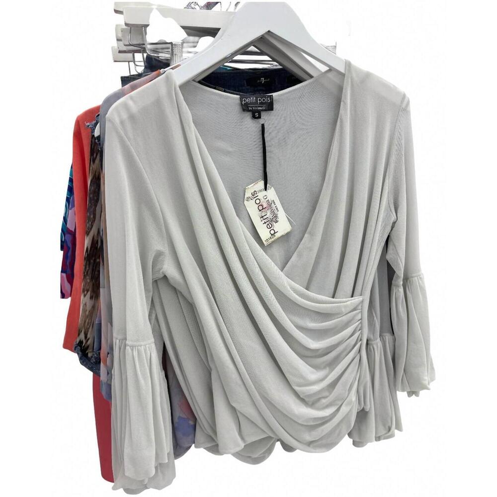 NEW PETIT POIS BY VIVIANA G women's surplus top in gravel
